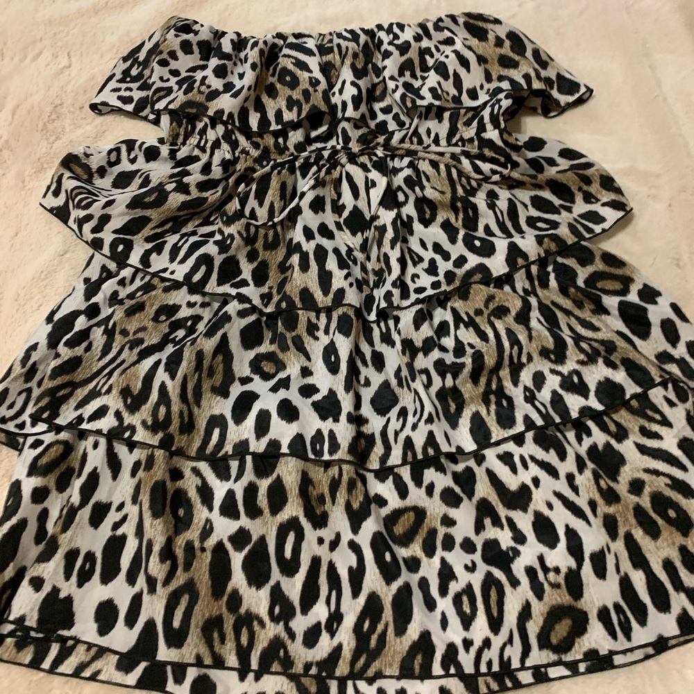 Leopard print strapless tie front blouse